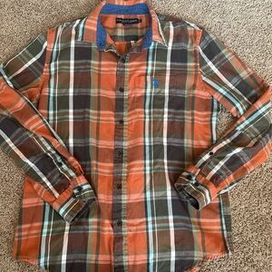 U.S. Polo Assn. Men's Plaid Shirt in Orange, Green, and Brown
